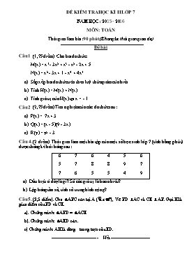 Đề kiểm tra học kì II lớp 7 môn Toán